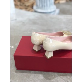 Roger Vivier Fashion Patent Leather Gold Square Buckle High Heels White