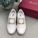 Roger Vivier Spring Summer Diamond Square Buckle Leather Casual Shoes White