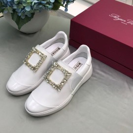 Roger Vivier Spring Summer Diamond Square Buckle Leather Casual Shoes White
