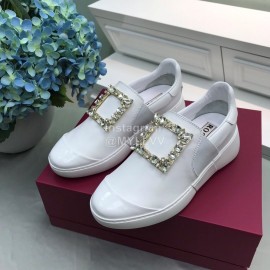 Roger Vivier Spring Summer Diamond Square Buckle Leather Casual Shoes White