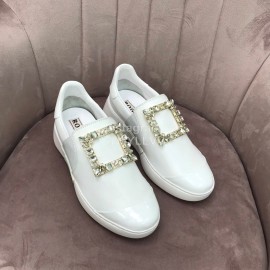 Roger Vivier Spring Summer Diamond Square Buckle Leather Casual Shoes White