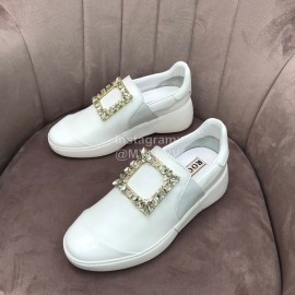Roger Vivier Spring Summer Diamond Square Buckle Leather Casual Shoes White