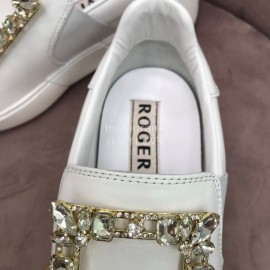 Roger Vivier Spring Summer Diamond Square Buckle Leather Casual Shoes White