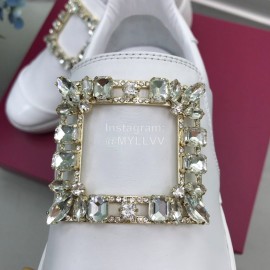 Roger Vivier Spring Summer Diamond Square Buckle Leather Casual Shoes White