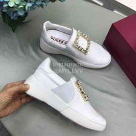 Roger Vivier Spring Summer Diamond Square Buckle Leather Casual Shoes White