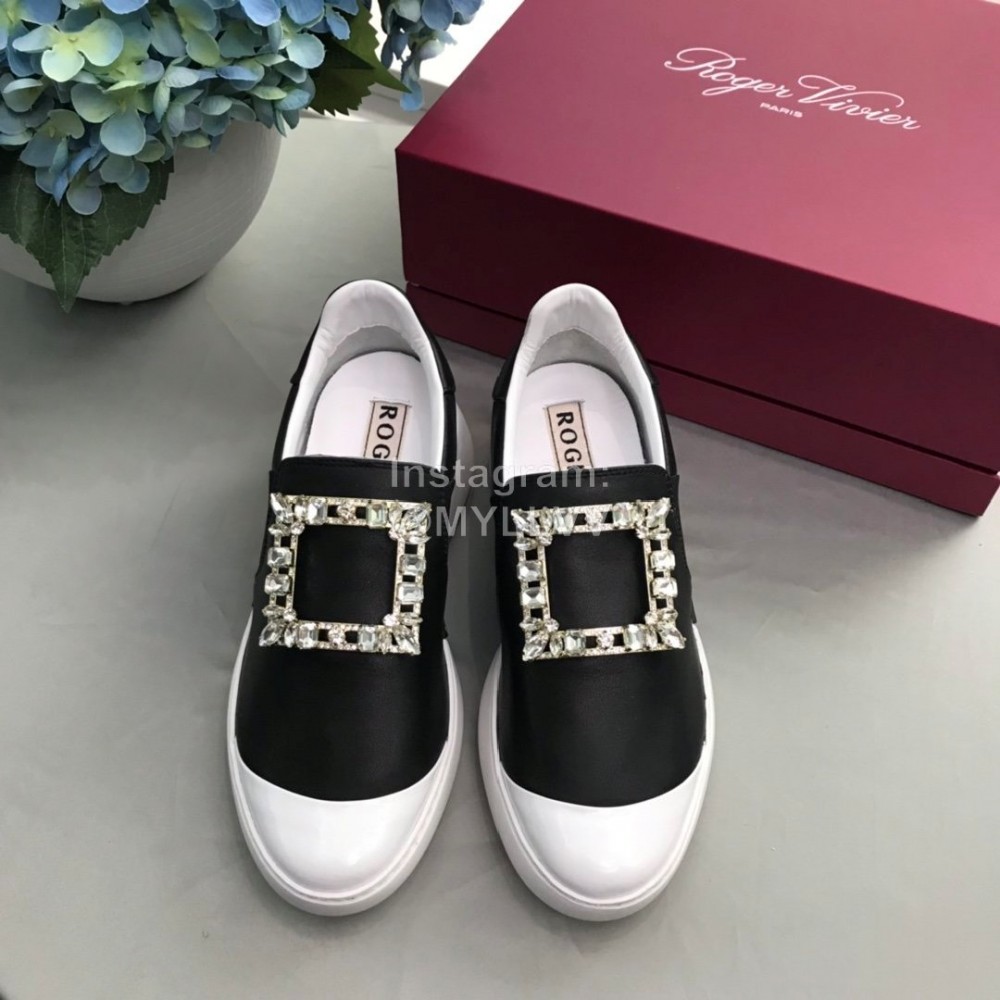 Roger Vivier Spring Summer Diamond Square Buckle Leather Casual Shoes Black