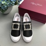 Roger Vivier Spring Summer Diamond Square Buckle Leather Casual Shoes Black
