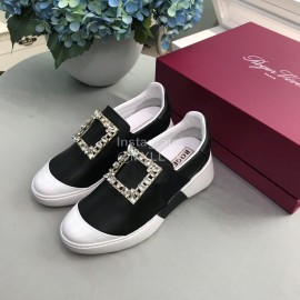 Roger Vivier Spring Summer Diamond Square Buckle Leather Casual Shoes Black