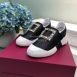 Roger Vivier Spring Summer Diamond Square Buckle Leather Casual Shoes Black