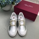 Roger Vivier Spring Summer Diamond Square Buckle Leather Casual Shoes Silver