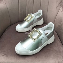 Roger Vivier Spring Summer Diamond Square Buckle Leather Casual Shoes Silver
