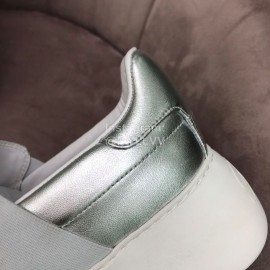 Roger Vivier Spring Summer Diamond Square Buckle Leather Casual Shoes Silver