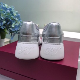 Roger Vivier Spring Summer Diamond Square Buckle Leather Casual Shoes Silver