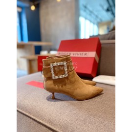 Roger Vivier New Diamond Square Buckle Pointed High Heel Boots Brown