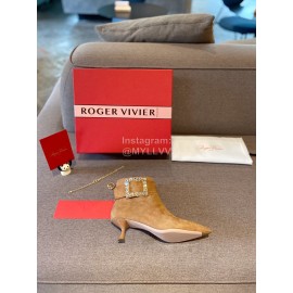 Roger Vivier New Diamond Square Buckle Pointed High Heel Boots Brown