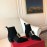 Roger Vivier Winter New Diamond Square Buckle High Heel Boots Black