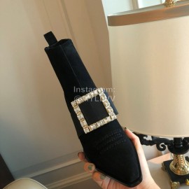 Roger Vivier Winter New Diamond Square Buckle High Heel Boots Black