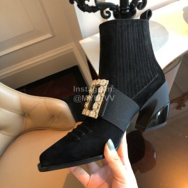 Roger Vivier Winter New Diamond Square Buckle High Heel Boots Black