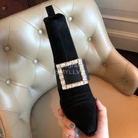 Roger Vivier Winter New Diamond Square Buckle High Heel Boots Black