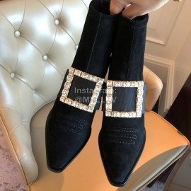 Roger Vivier Winter New Diamond Square Buckle High Heel Boots Black