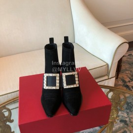 Roger Vivier Winter New Diamond Square Buckle High Heel Boots Black
