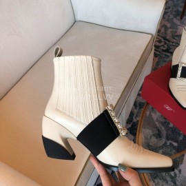 Roger Vivier Winter New Diamond Square Buckle Leather High Heel Boots White