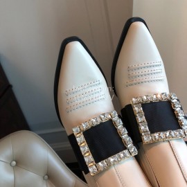 Roger Vivier Winter New Diamond Square Buckle Leather High Heel Boots White