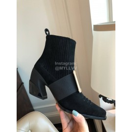 Roger Vivier Winter New Gold Square Buckle High Heel Boots Black