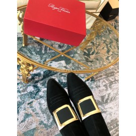 Roger Vivier Winter New Gold Square Buckle High Heel Boots Black