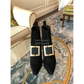 Roger Vivier Winter New Gold Square Buckle High Heel Boots Black