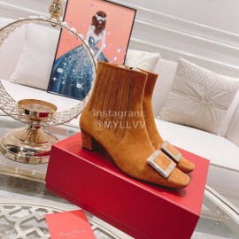 Roger Vivier Lambskin High Heeled Chelsea Boots For Women Brown