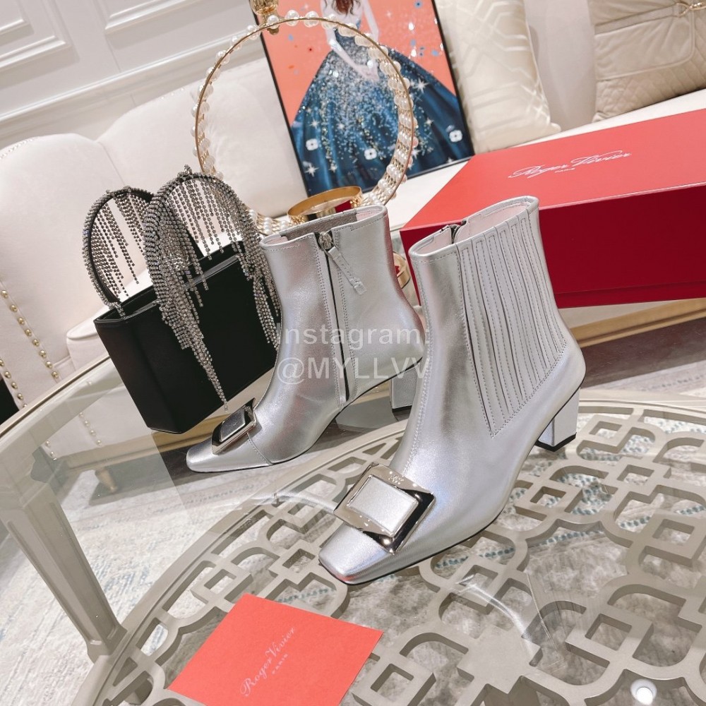 Roger Vivier Lambskin High Heeled Chelsea Boots For Women Silver