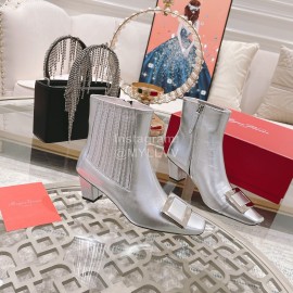 Roger Vivier Lambskin High Heeled Chelsea Boots For Women Silver