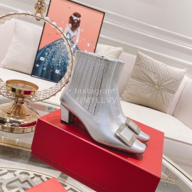 Roger Vivier Lambskin High Heeled Chelsea Boots For Women Silver