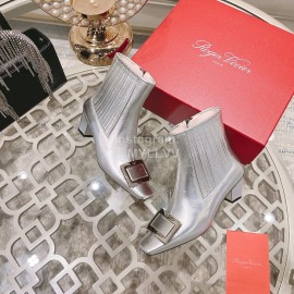 Roger Vivier Lambskin High Heeled Chelsea Boots For Women Silver
