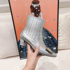 Roger Vivier Lambskin High Heeled Chelsea Boots For Women Silver