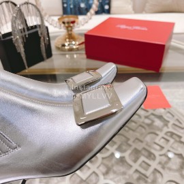 Roger Vivier Lambskin High Heeled Chelsea Boots For Women Silver