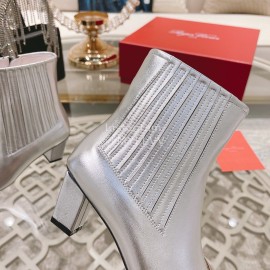 Roger Vivier Lambskin High Heeled Chelsea Boots For Women Silver