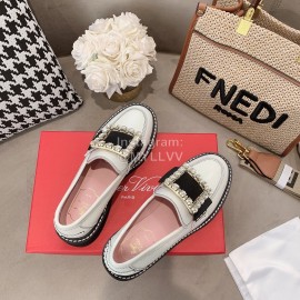 Roger Vivier Lambskin Diamond Buckle Loafers For Women 