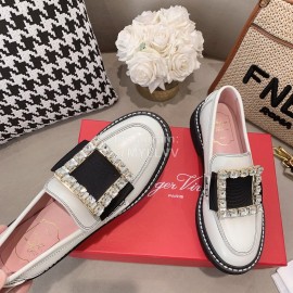 Roger Vivier Lambskin Diamond Buckle Loafers For Women 