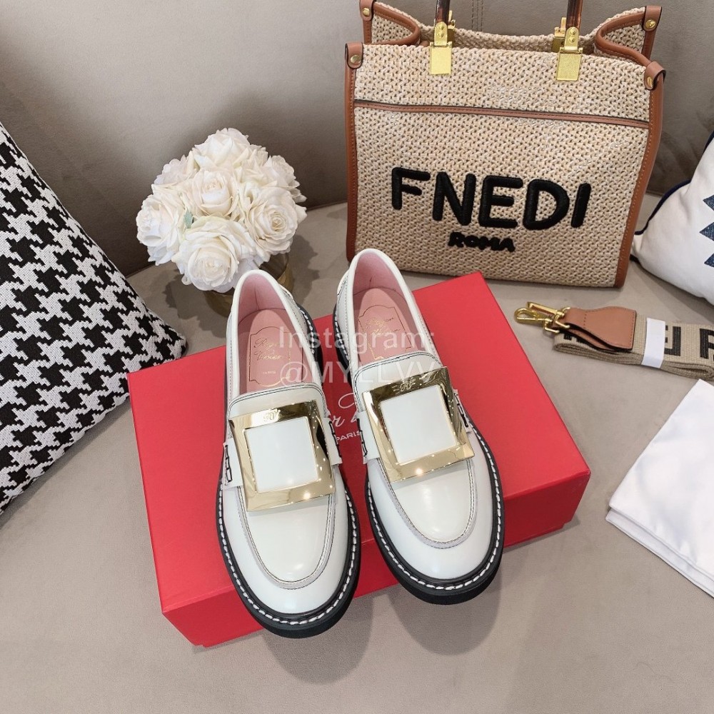 Roger Vivier Lambskin Square Buckle Loafers For Women 