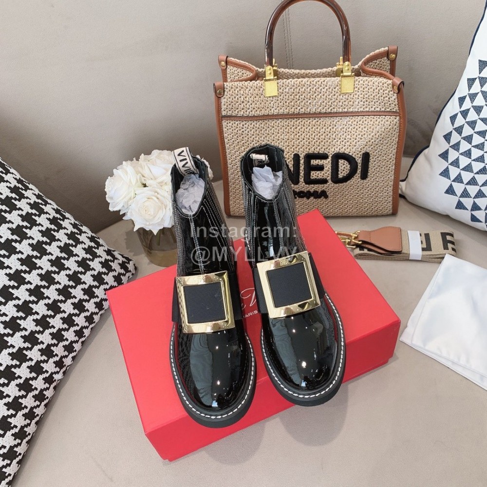 Roger Vivier Lambskin Square Buckle Short Boots For Women Black