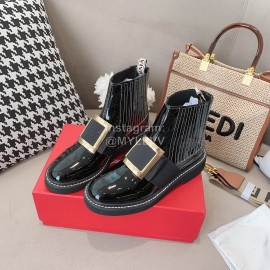 Roger Vivier Lambskin Square Buckle Short Boots For Women Black