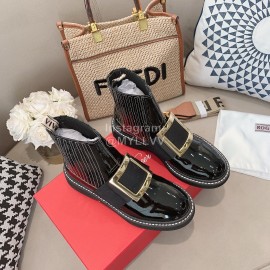 Roger Vivier Lambskin Square Buckle Short Boots For Women Black