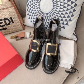 Roger Vivier Lambskin Square Buckle Short Boots For Women Black