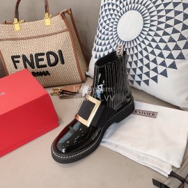 Roger Vivier Lambskin Square Buckle Short Boots For Women Black