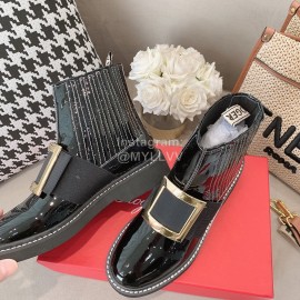 Roger Vivier Lambskin Square Buckle Short Boots For Women Black