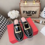 Roger Vivier Lambskin Square Buckle Sandals For Women Black