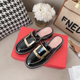 Roger Vivier Lambskin Square Buckle Sandals For Women Black