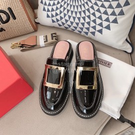 Roger Vivier Lambskin Square Buckle Sandals For Women Black